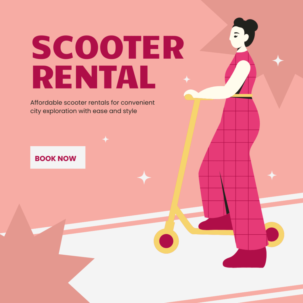 a woman riding a scooter